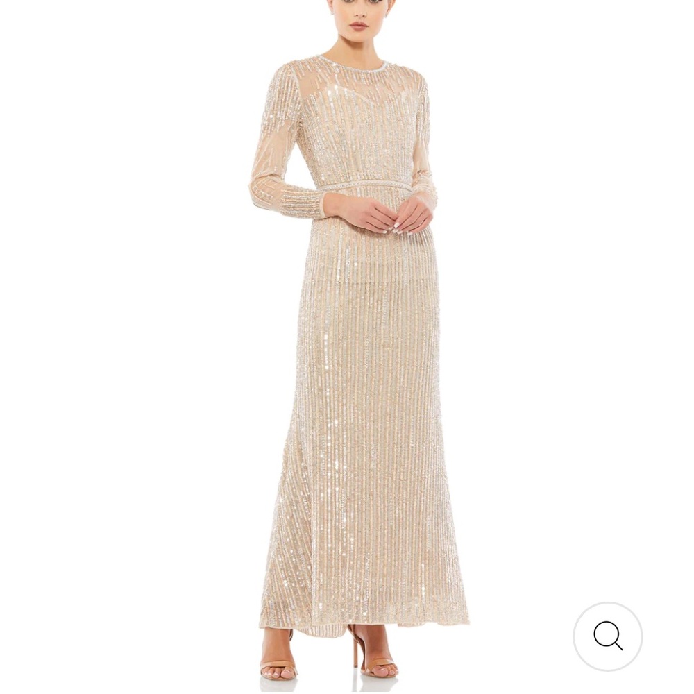Mac Duggal 4 Rose Gold Sequined Illusion High Neck Long Sleeve Trumpet Maxi Gown